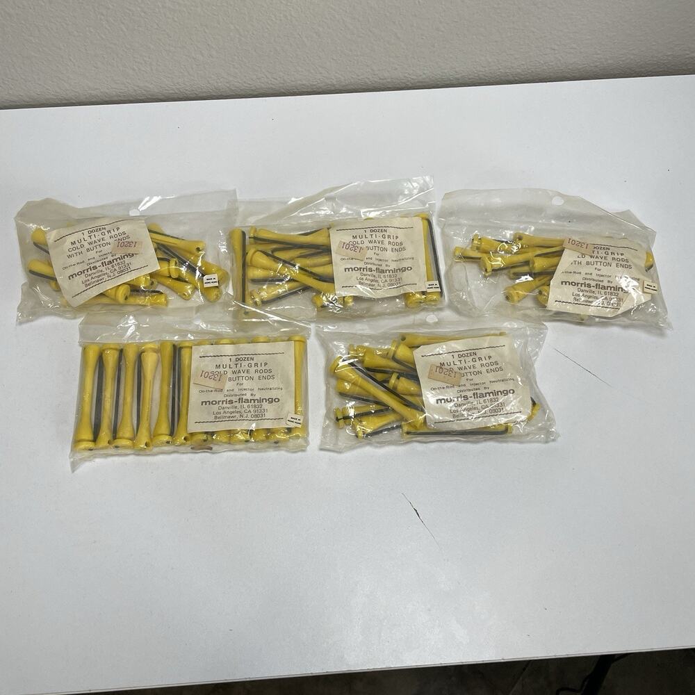 Lot of 5 Dozen Morris Flamingo Perm Rods Cold Wave Rods Button Ends 2.5” Yellow